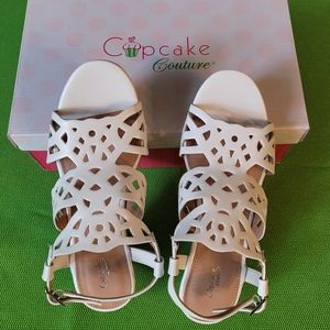 Cupcake Couture Girl's White Wedge Sandals Size 4